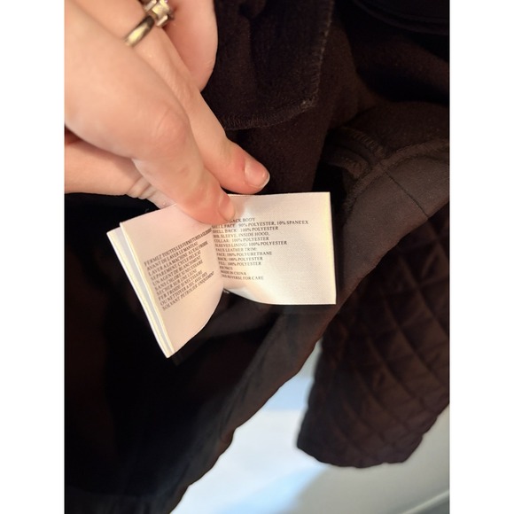 Michael Kors Long Black Hooded Coat Quilted Sleeves Medium Soft Shell Stretch - Picture 6 of 8